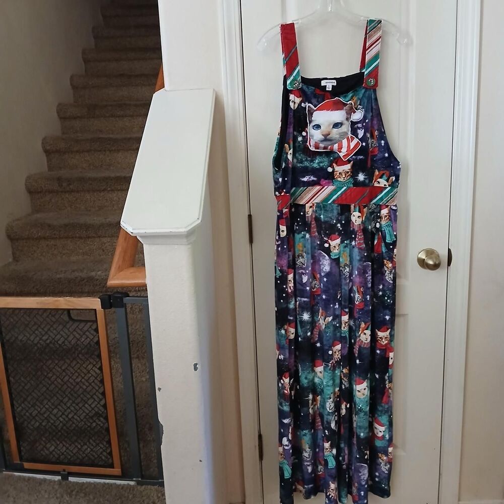 Eyeshadow Christmas Kitty Cat Velour Wide Leg Jumpsuit Snowflake L Holiday Party